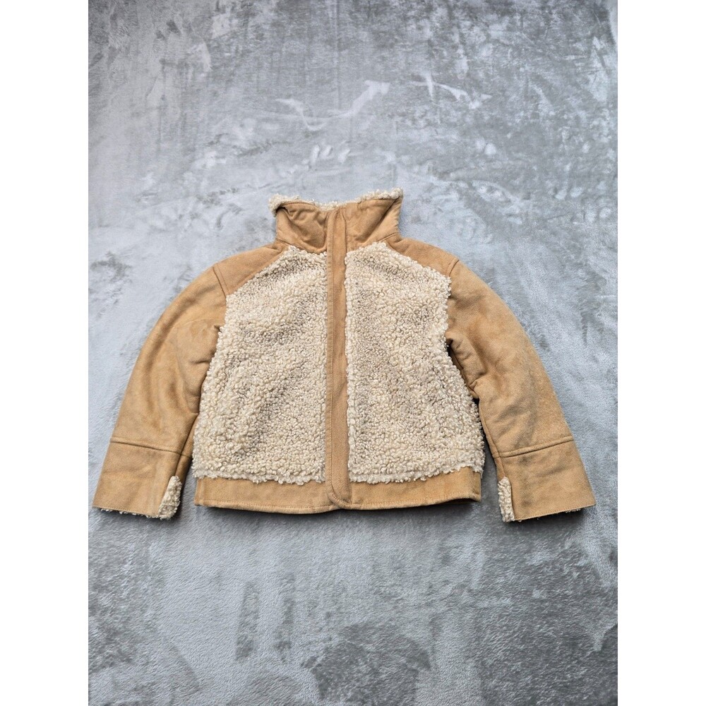 Zara Kids Girls Faux Suede Shearling Fleece Jacke Tan Beige Size 5/6 Years 116cm